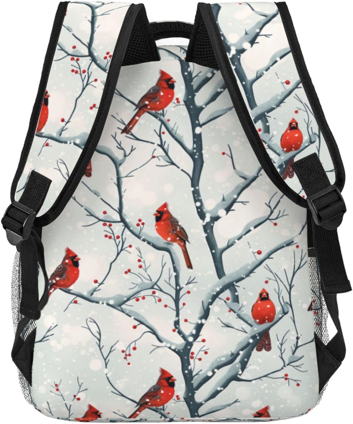 Winter Cardinal Bird Backpack, Polyester Backpacks with Straps, 11.4inx5.9inx15.7in, Multi-Pocket Storage Bookbag, Ideal For School Work Travel Hiking Camping, Boys Girls Women Gifts