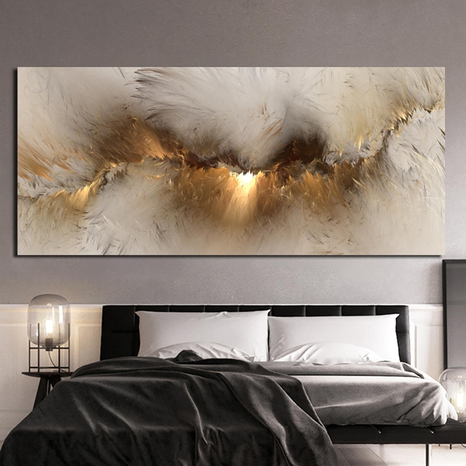 LMYSXAOZ Art Gray Yellow Cloud Painting Modern Wall Picture for Living Room Large Size Abstract(50x100cm/Frameless)