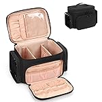 Bagmoly Travel Makeup Bag, Lightweight Large Makeup Bag Organizer for Women Girls with Makeup Brush Compartment & Two Side Pockets, Cosmetic Travel Bag Vertical Storage- Black02