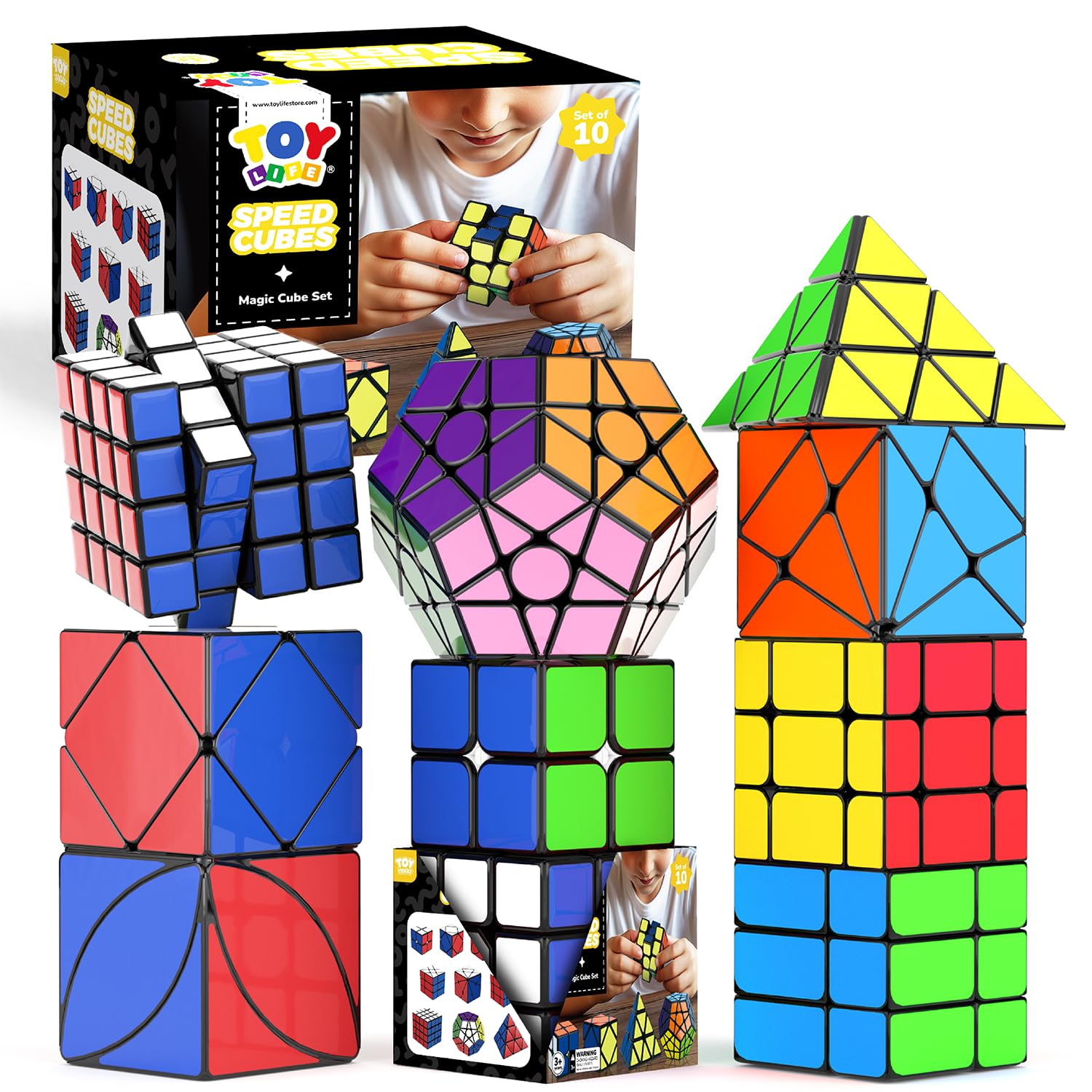AuntyFey Speed Cube Set – 4 Stück Magic Würfel | 2x2, 3x3, 4x4 & Pyramide | Stickerless & Smooth
