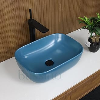 BASSINO Art Wash Basin Counter top,Tabletop Ceramic Bathroom Sink/Basin for Home And Office -MATT BLUE (L455 x W325 x H145 mm) BTT-866-IN