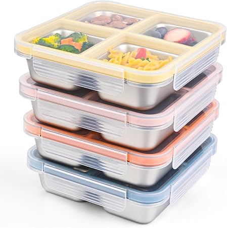 4 Pack Stainless Steel Snack Containers with Lids, Leakproof 4