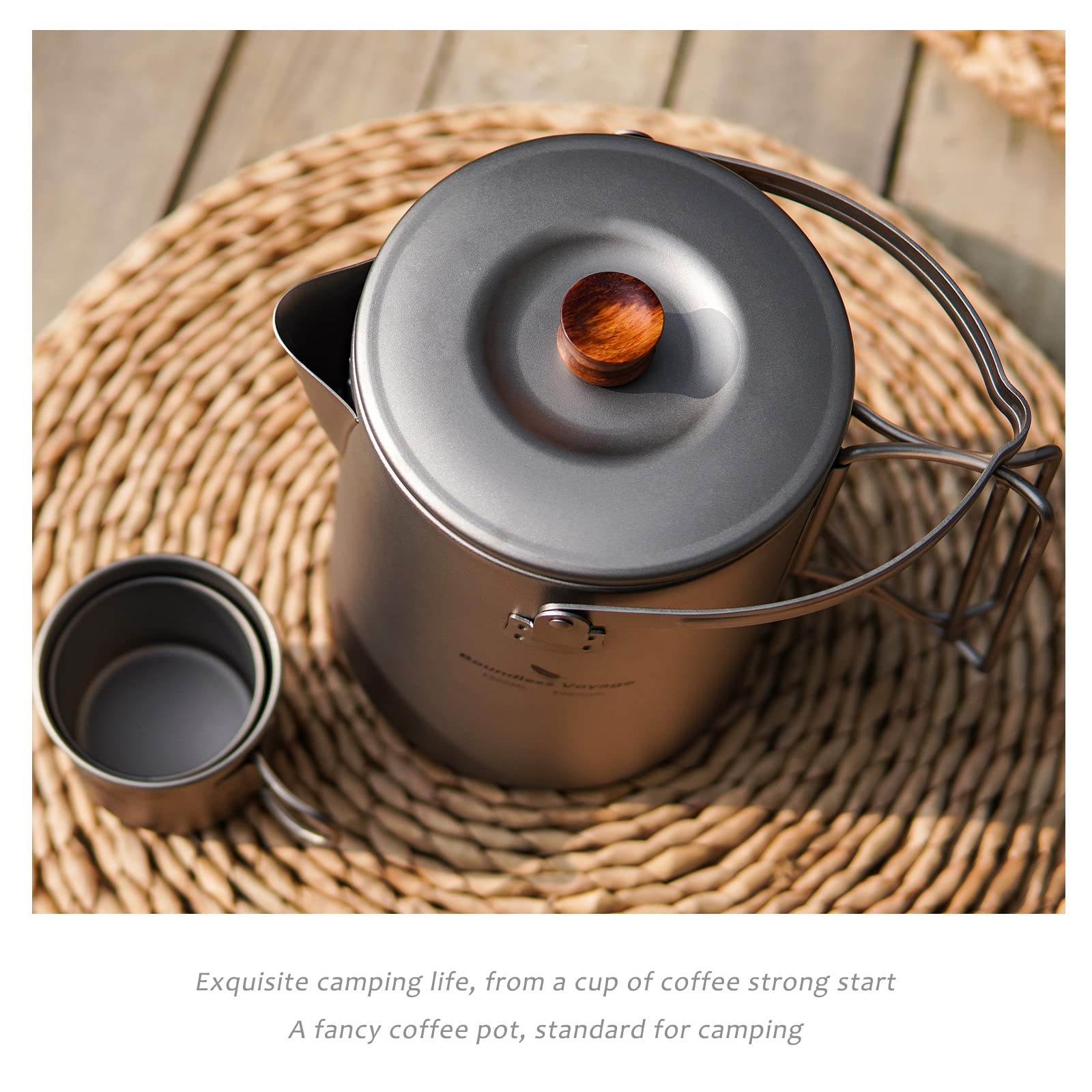 iBasingo 1500ml Titanio Hervidor de Café de Camping Hervidor de Té Barista Máquina de café para viajes al aire libre Picnic Senderismo Jardín Fogón Taza de infusión rápida
