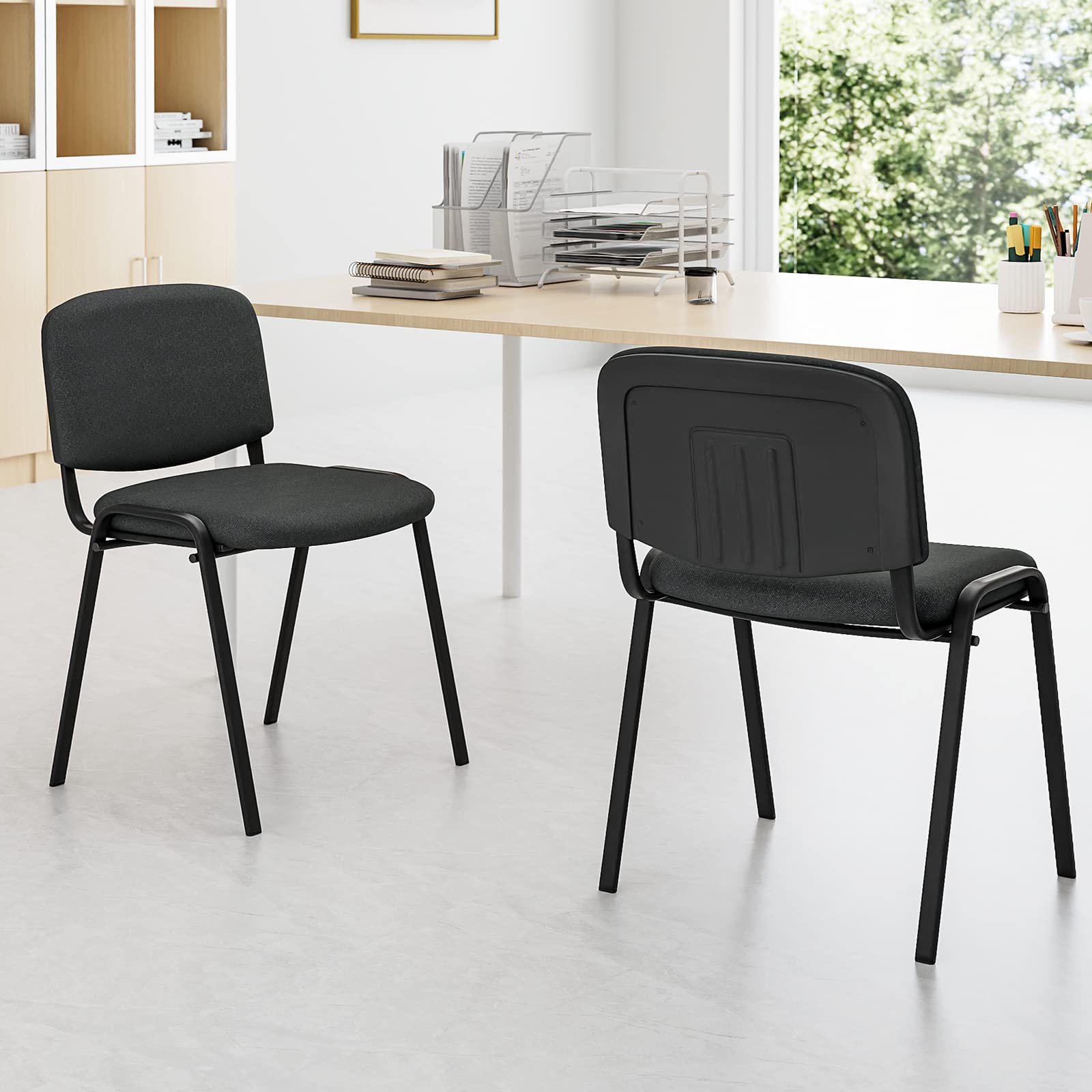 BASETBL Chaise de Conférence Empilable, Chaise Visiteur avec Rembourrage et Structure en Métal Solide, Chaise Empilable pour Salle de Conférence, Salle d’Attente et Espace d’Accueil - Deux Chaises