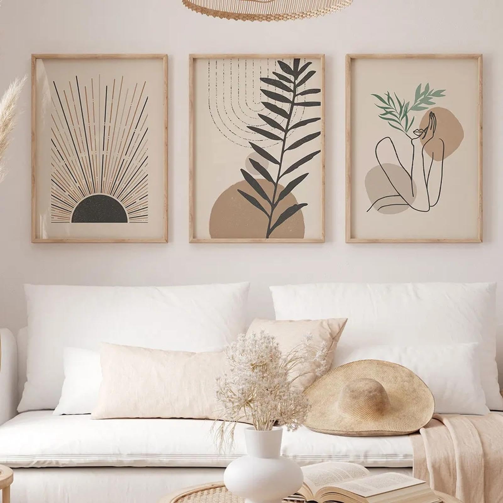 Impression murale bohème fleur abstraite beige 40x60cm x3 sans cadre - 8