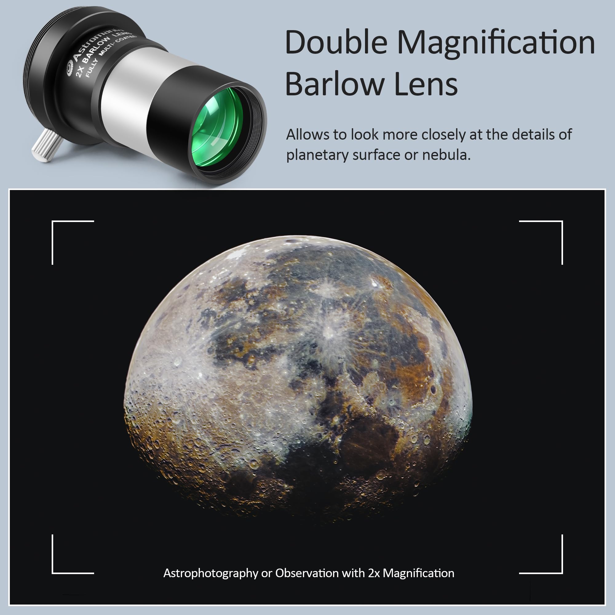 Astromania 3,2 cm Barlow 2 x multistrato metallo con filettatura m x 0.75 interfaccia fotocamera per telescopi