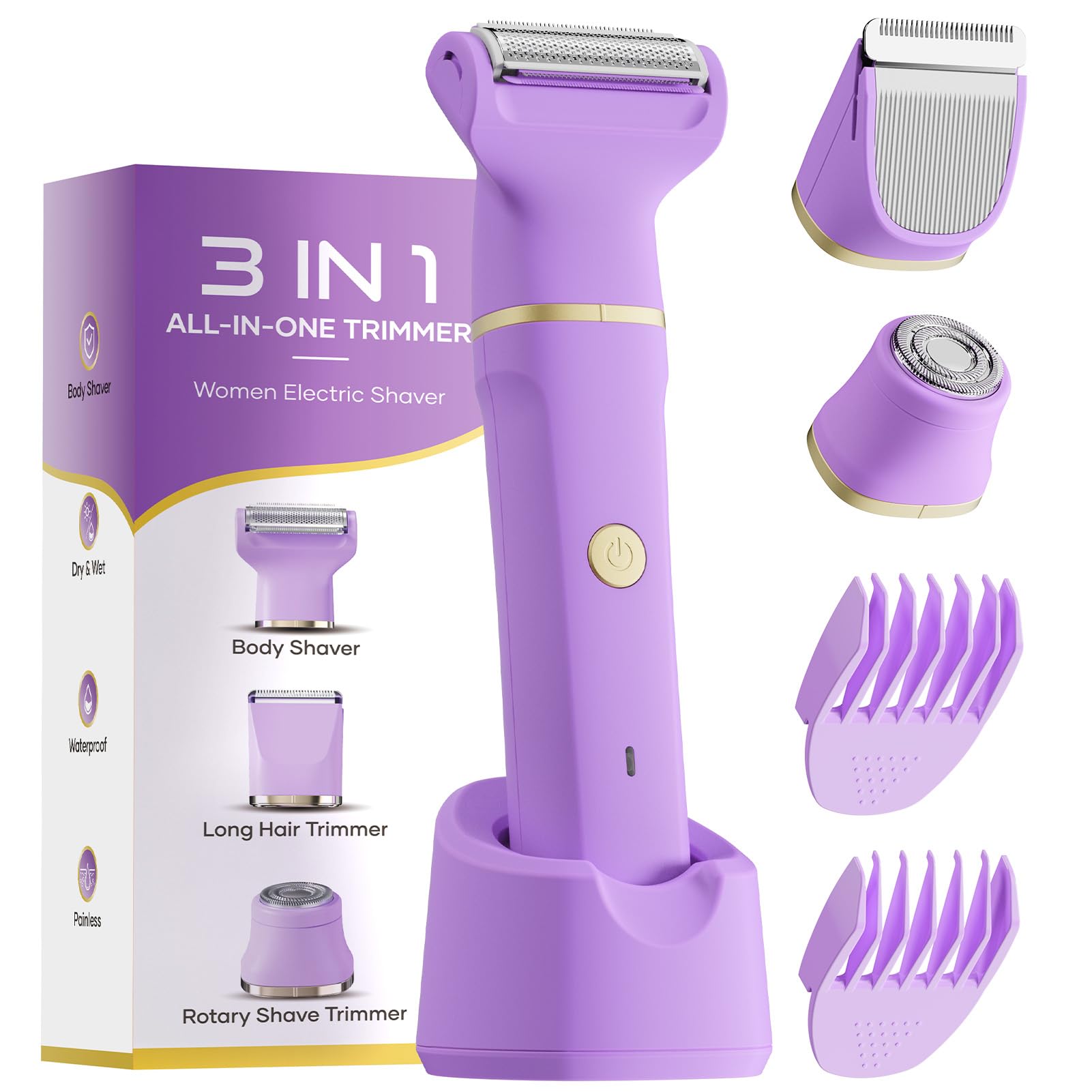 Electric Bikini Trimmer for Women - Tiovara Cordless Electric Razors,Wet Dry Shaver Groomer with USB Charge Dock for Bikini Underarm Leg Arm Body Face Silk Skin