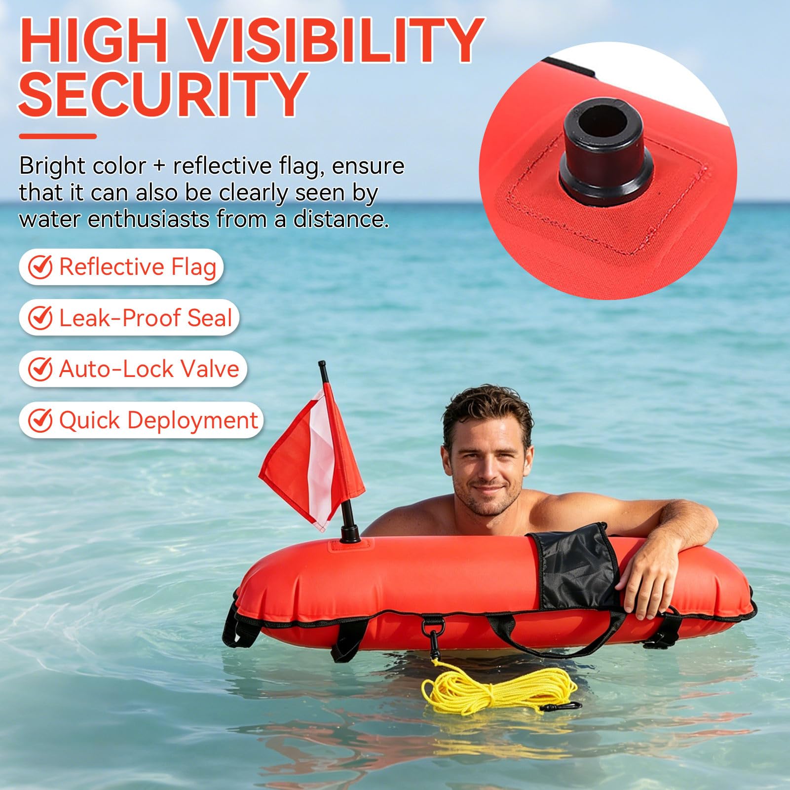 Galleggiante da Immersione con Bandiera, Galleggiante da Pesca Subacquea Boa da Nuoto Galleggiante Bandiera da Immersione Boa di Segnalazione di Superficie Boa di gonfiaggio a