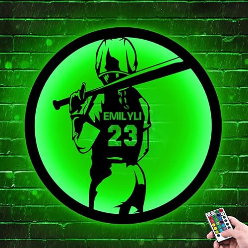 Miniatura 4 de Letrero de metal personalizado para jugador de sóftbol con luz LED, nombre y número personalizado, arte de pared de sóftbol, letrero de neón con