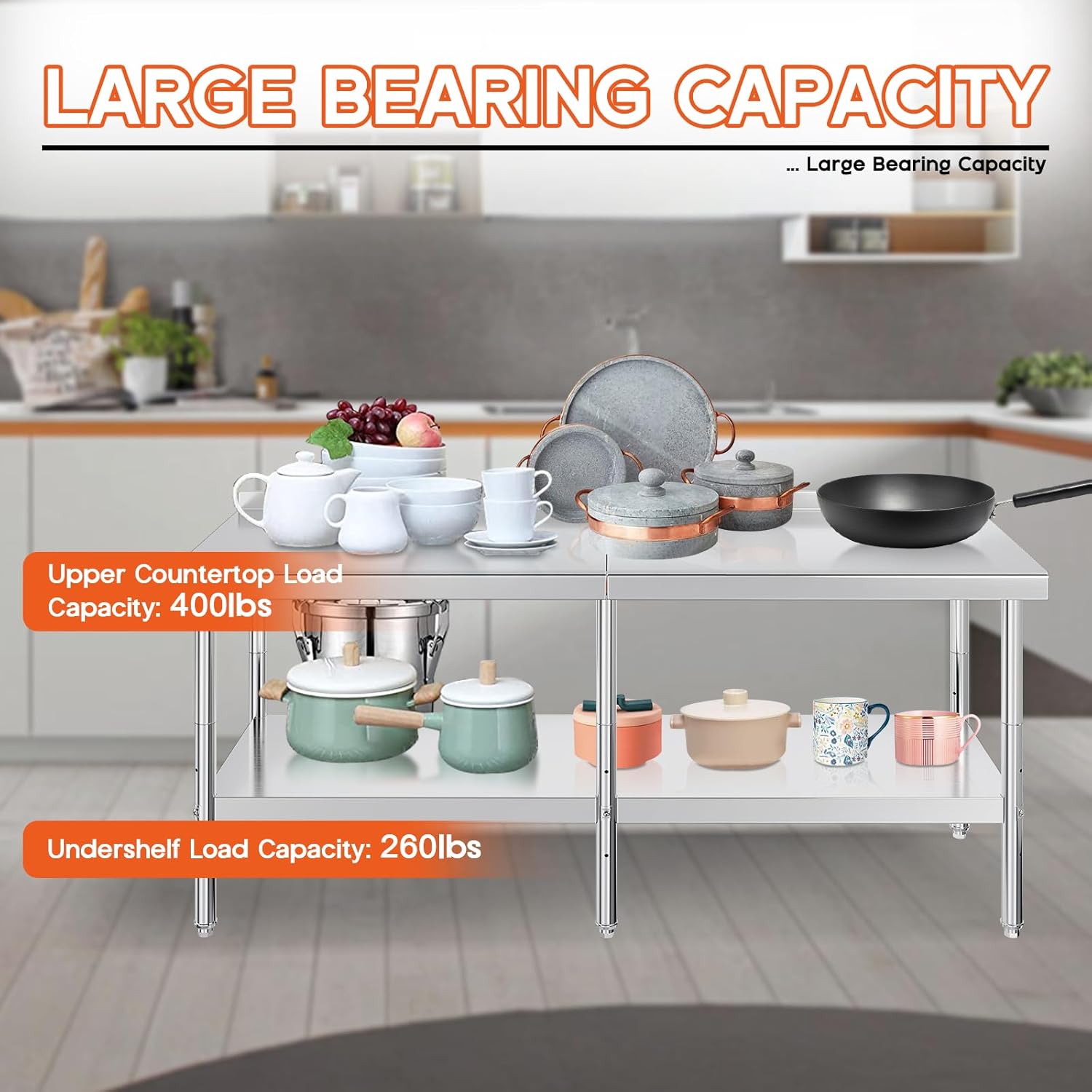 Stainless Steel Prep Table 30x82in, NSF Certified Kitchen Workbench with Adjustable Undershelf, Hooks & Backsplash for Home, Restaurant, Hotel, Garage Use