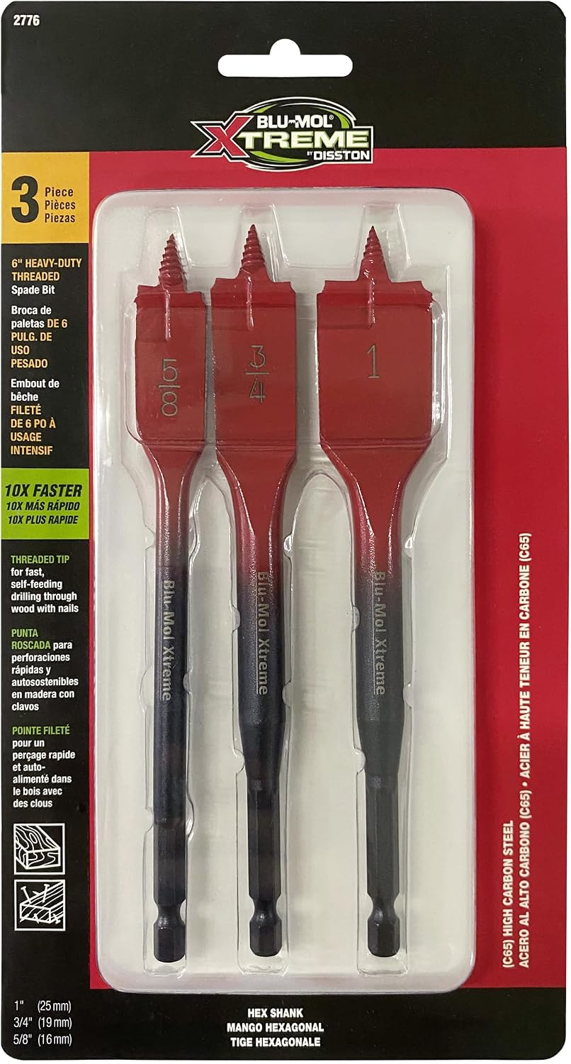 Disston BLU MOL XTRM Heavy Duty 3pc Spade Bit set (5/8", 3/4", 1") 6" Length