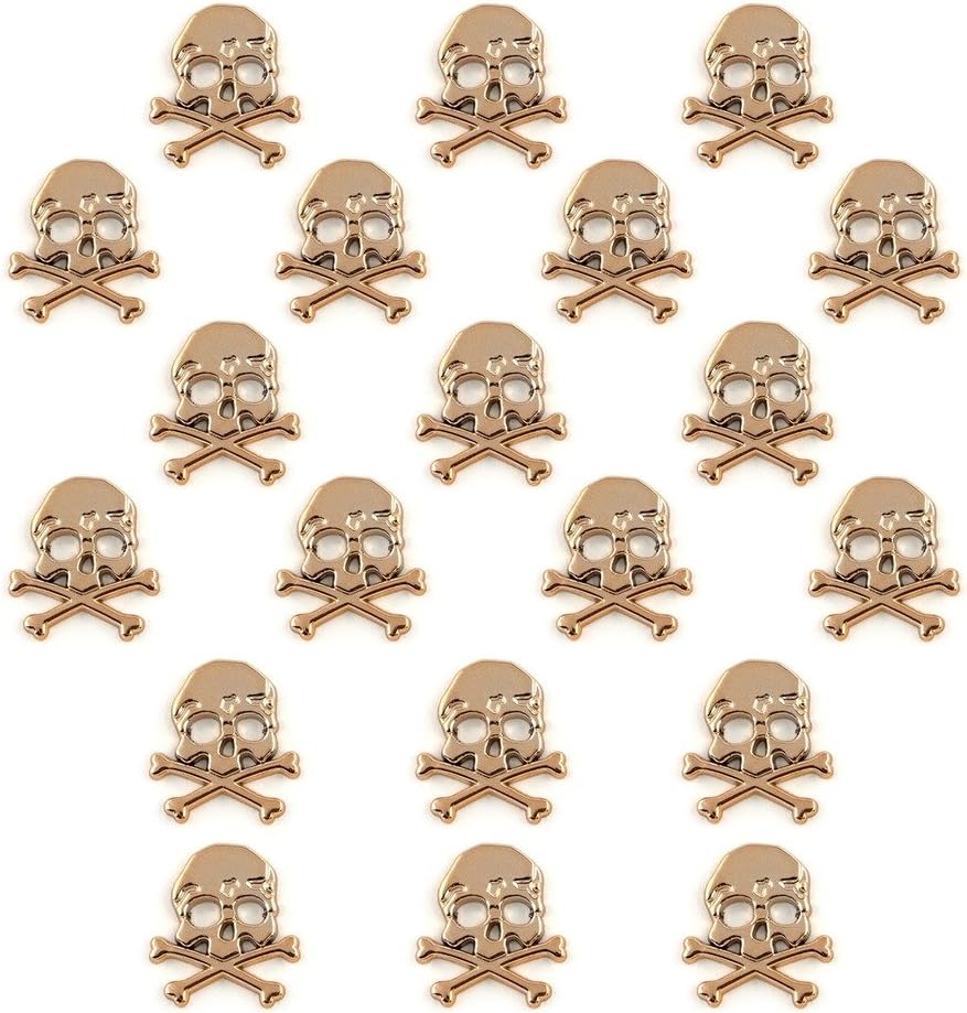 HAND No.17 1516 Gold Colour Skull and Crossbones Trims - Embellishments for Clothing, Jewellery, Pendants - Pack of 20