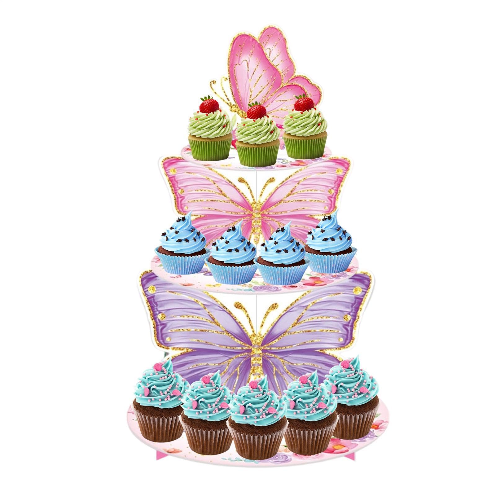 Support à cupcakes papillon 3 étages pour décoration de table de mariage et baby shower