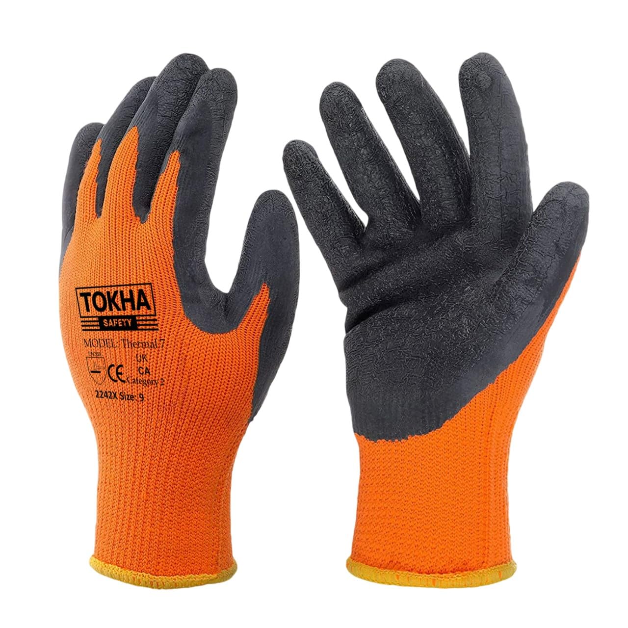 TOKHA SAFETY 6 Pairs HI Viz Latex Coated Thermal Work Gloves Builders Mens Cold Freezer Gardening, General Handling, General Maintenance, Logistics, Outdoor Activities (X-Large [10])
