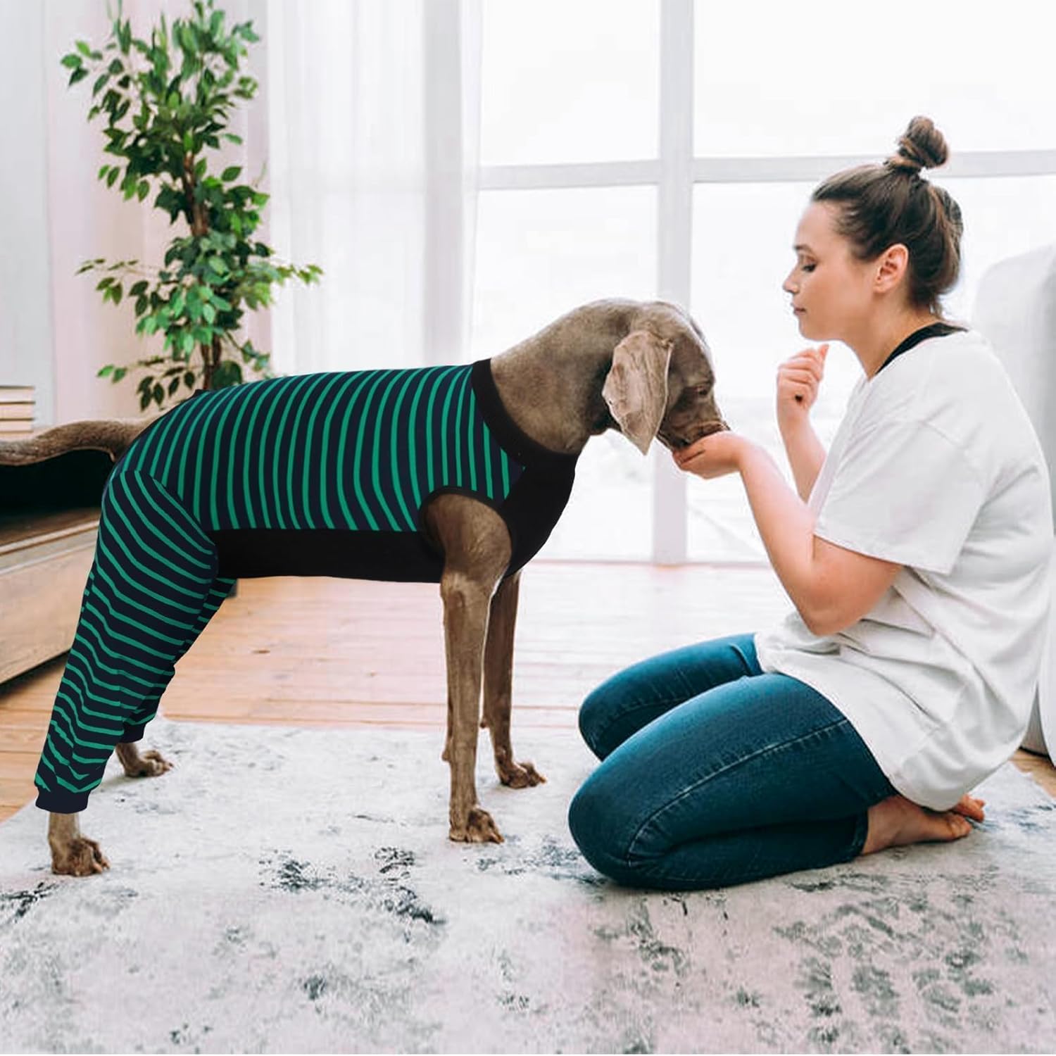 Kuoser Dog Recovery Suit, Anti Licking Dogs Rear Leg Sleeve, Abdominal Dog Surgical Suit with Dog Pants Cover Protect Wounds, Dogs Elbow Protector Soft Pet Surgery Onesie Cone Alternative, Green XL
