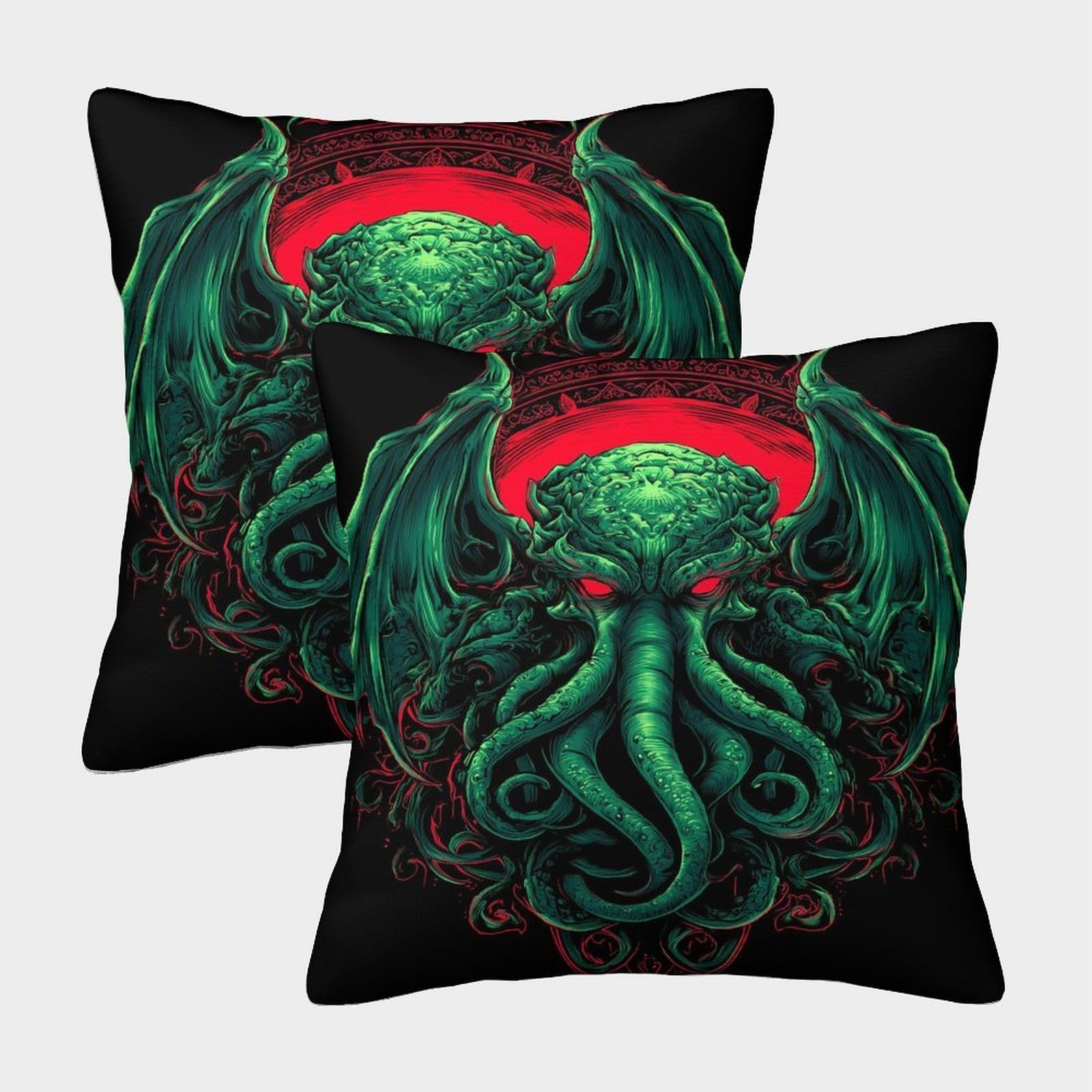HWEICOIN 3D Printed Cthulhu Square Pillowcases Dinosaurs Square Throw Pillow Decorative Super Soft Pack of 2 for Patio,Couch, Tent, Balcony And Sofa 50x50cm