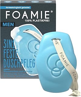 Foamie Men 3in1 Festes Duschgel & Shampoo Wasserminze Zitrone – Für Körper, Gesicht & Haar – Erfrischender Duft, sanfte Reinigung & Pflege – Vegan, plastikfrei & pH-hautneutral, 90 g