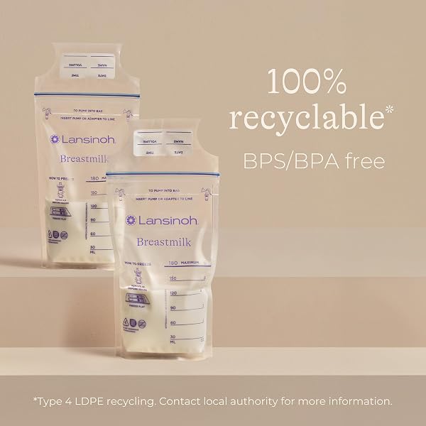 Lansinoh Breast Milk Storage Bags - Pre-Sterilised, Leakproof & BPA/BPS-Free - Fridge & Freezer Breastmilk Pouches - Pump into bag with Lansinoh Breast Pumps - Breastfeeding Essentials - 50 Pack - 5