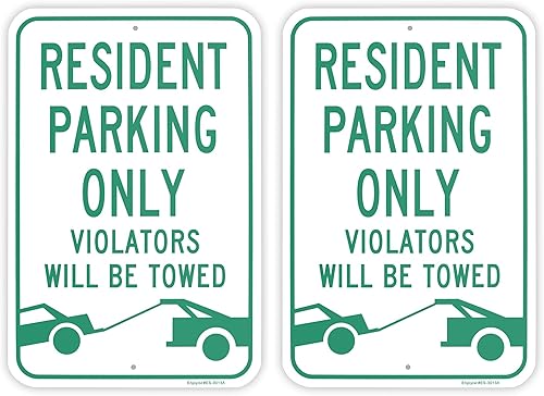 Miniatura 6 de Letrero grande con texto en inglés "Resident Parking Only Violators Will Be Towed", 18 x 12 pulgadas, letrero reflectante de aluminio 040, libre de