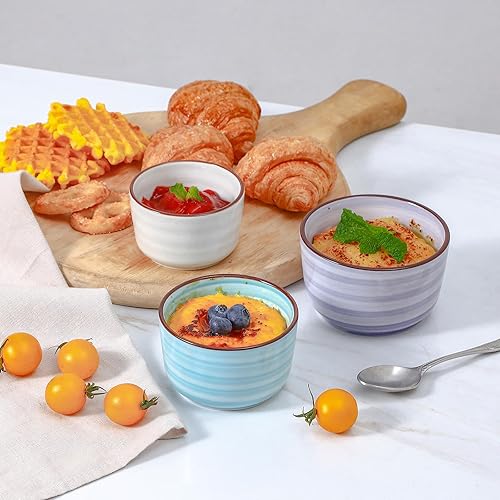 Miniatura 88 de Selamica Ramequines de cerámica de 4 onzas, Ramekins de crema Brulee aptos para horno, platos de natillas de soufflé para hornear, mini cuencos