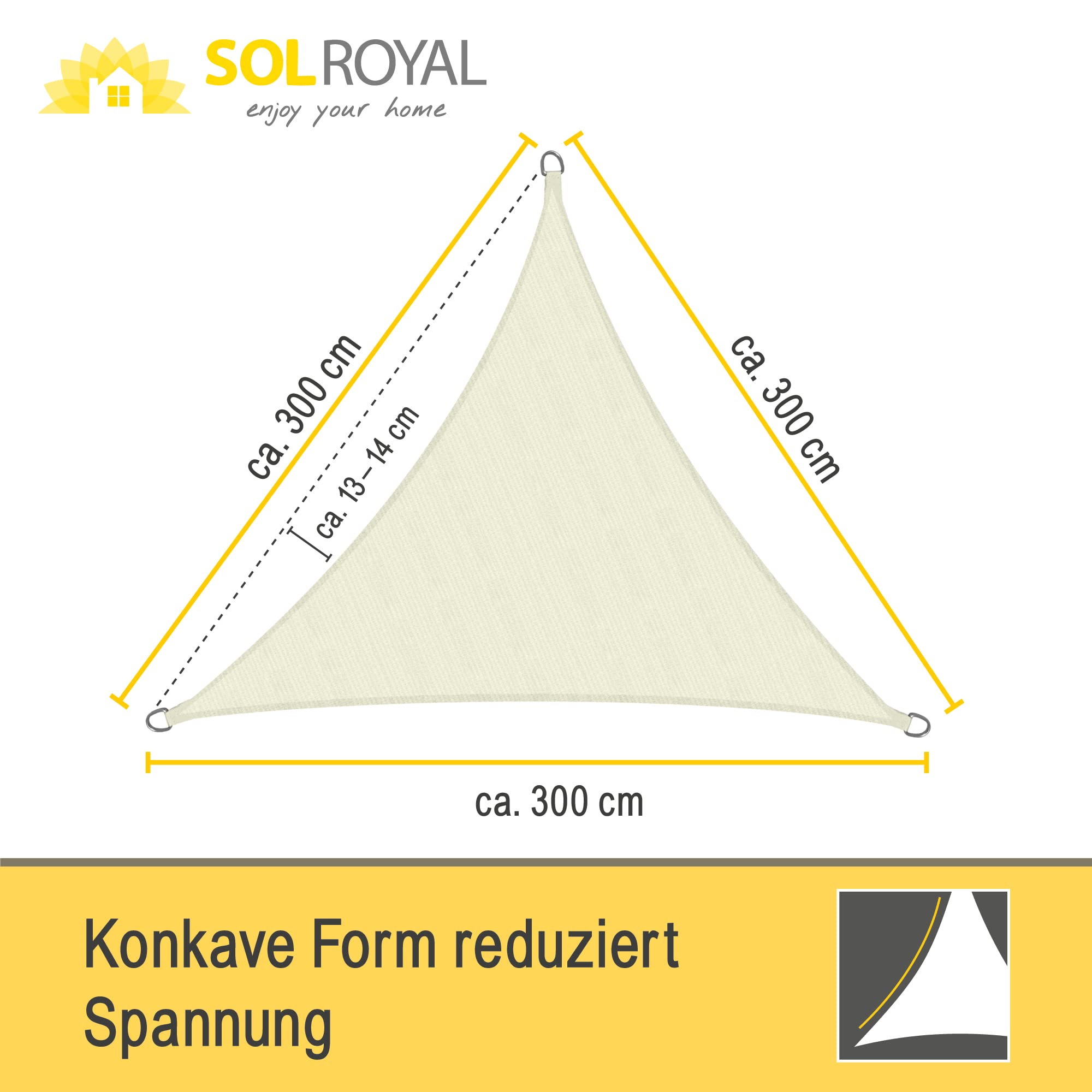 Sol Royal Sonnensegel dreieckig 3x3x3m Wasserdurchlässig HDPE Atmungsaktiver Balkon Terrasse Segeltuch UV Sonnenschutz Segel Garten Pool Camping Creme – Shade Sails HS9