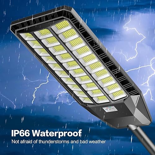 Miniatura 6 de Dimgogo Paquete de 2 luces solares de calle de 6000 W, 400000 lúmenes, luces solares de inundación del atardecer al amanecer, sensor de movimiento