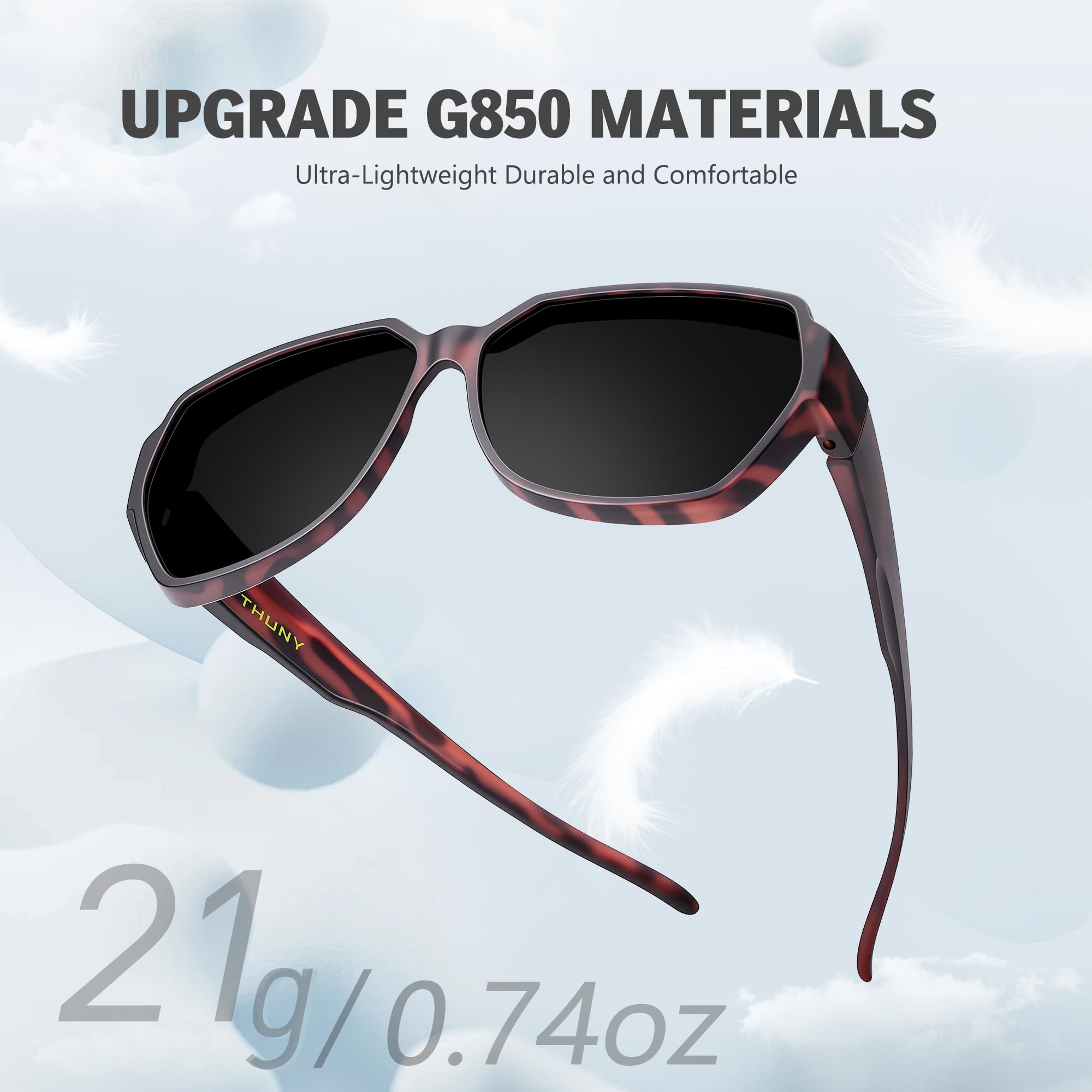 THUNY Lentes de sol polarizados para hombres y mujeres, lentes de sol de gran tamaño, protección UV400 para pesca y conducción