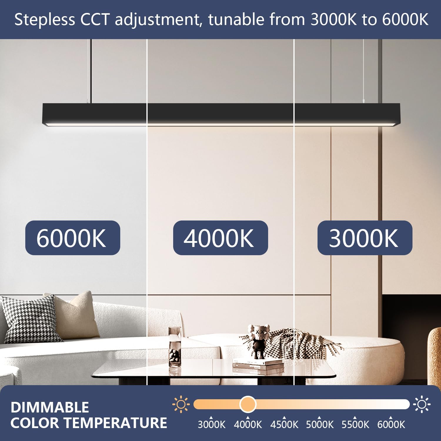 5570 4-FT Linear LED Light, 2.4G Remote Control Linear Pendant Light Fixture. Adjustable Color Temperature of 3000-6000K,Hanging, Office Shop Light,Black