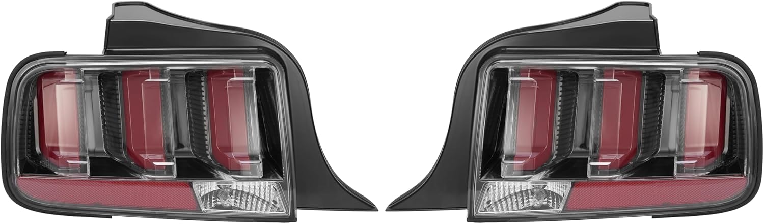 HECASA Pair Tail Lights Compatible with 2005-2009 Ford Mustang Replacement for FO2800191 FO2801191 Rear Lights Tail Lamp w/LED Tube Driver & Passenger Side - Clear Lens Black Housing