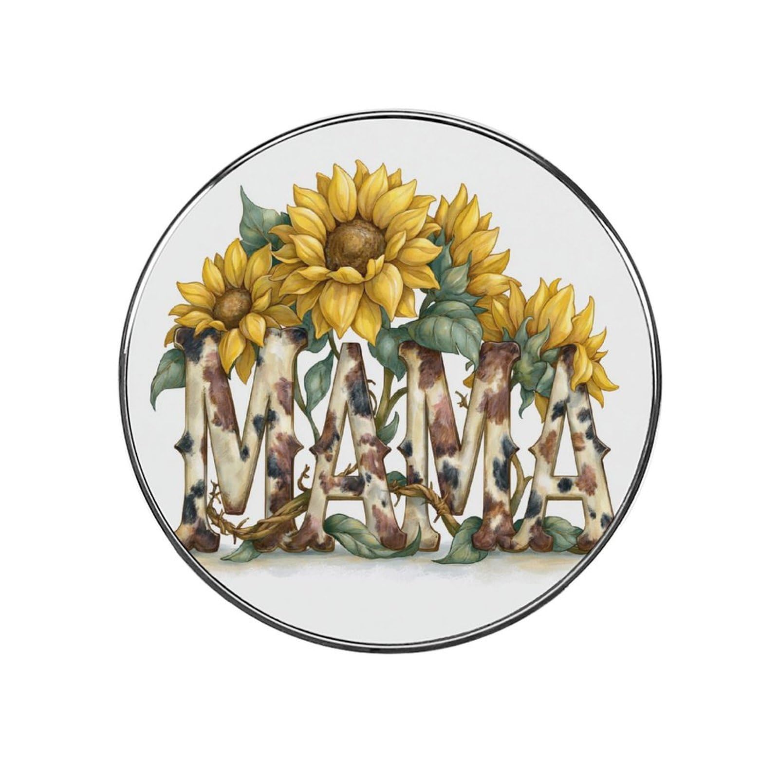 Word MAMA Western Yellow Sunflowers Fridge Magnets DIY Art Round Magnetic Refrigerator Sticker for Home Kitchen Car Garage Decor