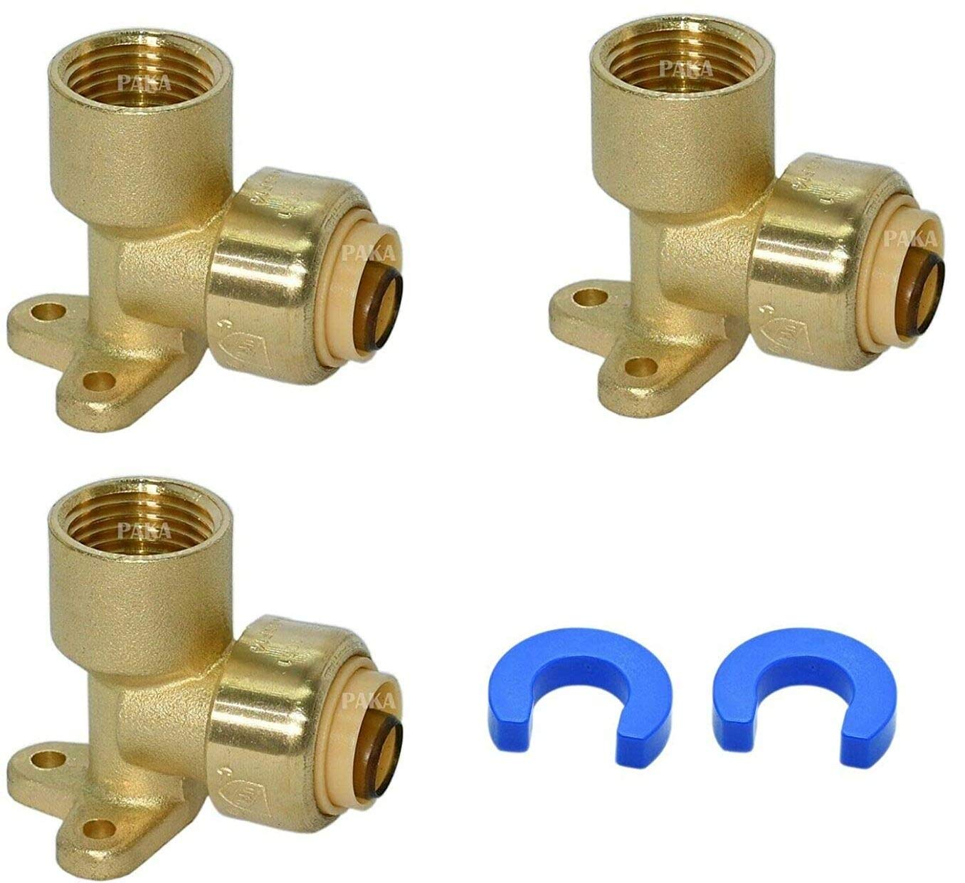 (Pack of 3) PAKA TOOLS 3/4" Push Fit X 3/4" FEMALE NPT DROP EAR ELBOWS NSF ANSI61 - NO LEAD