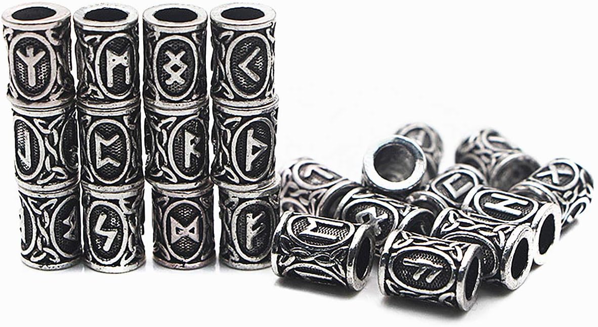 WarmshineWarmShine 24 Pcs Norse Viking Rune Beads Hair Beard Pendant Antique DIY Bracelet Jewelry Pendants 41446846846