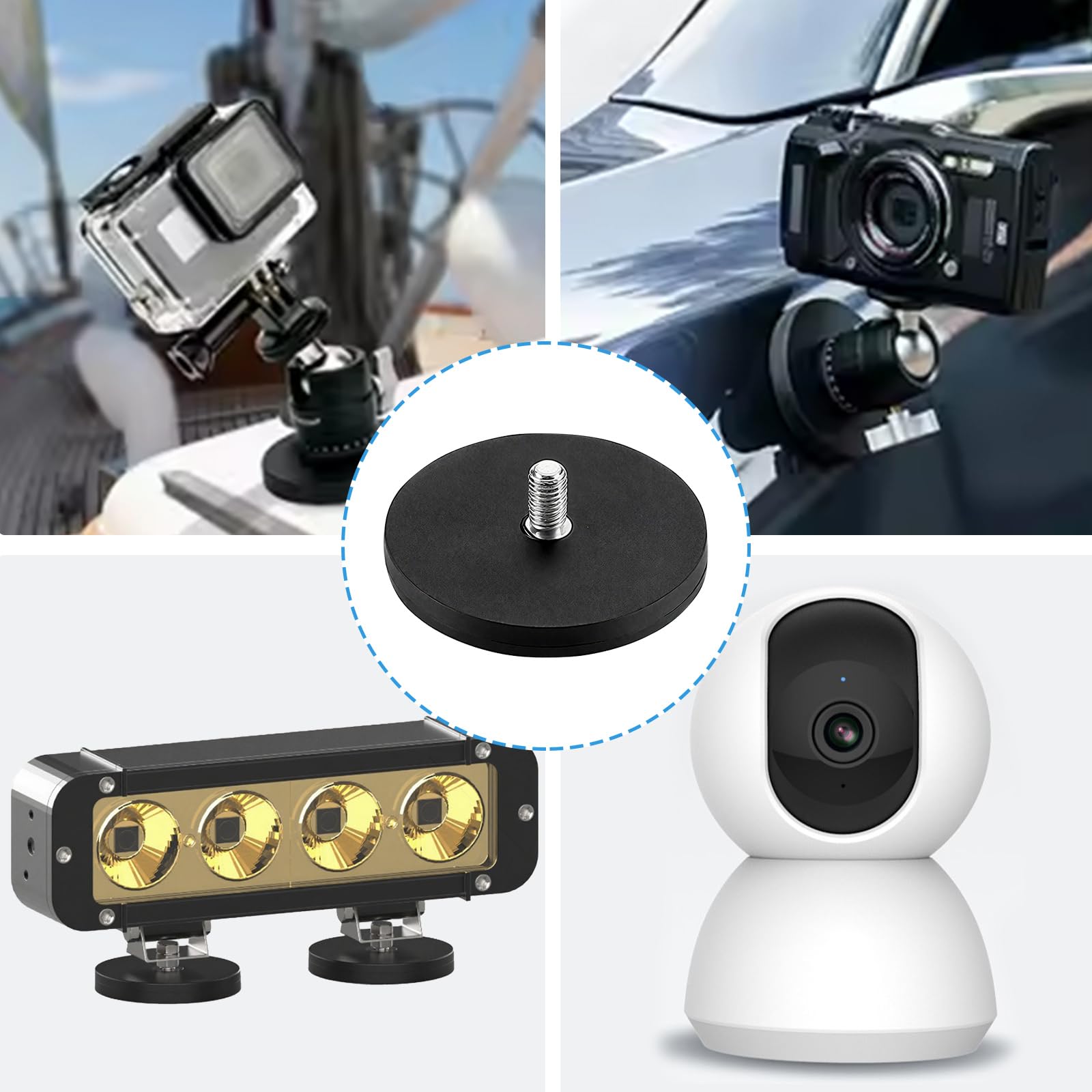 8 Pièces Aimants en Néodyme Caoutchouté, Ø43mm avec Boulon Fileté Extérieur M6, Systèmes Magnétiques à Force d'Adhérence avec Revêtement Caoutchouté, Aimants Puissants d'Adhérence Jusqu'à 17kg