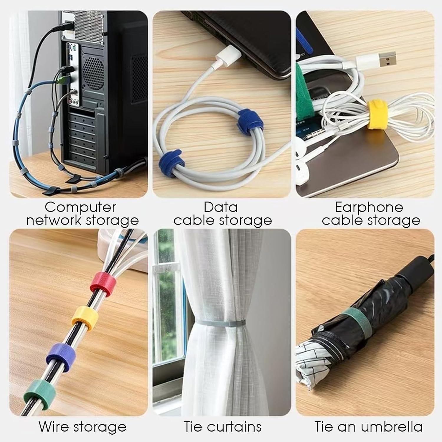 60 PCS 6 Inches Reusable Cable Ties, Adjustable Cord Straps, Cable Organizer, Cord Wrap and Hook Loop Cords Management (60, black-6inch)