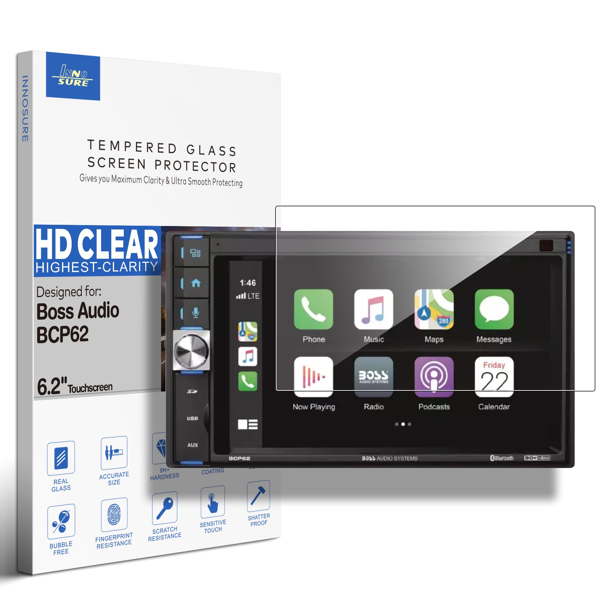 Photo 1 of INNOSURE Tempered Glass Screen Protector for Boss Audio 6.2" Touchscreen