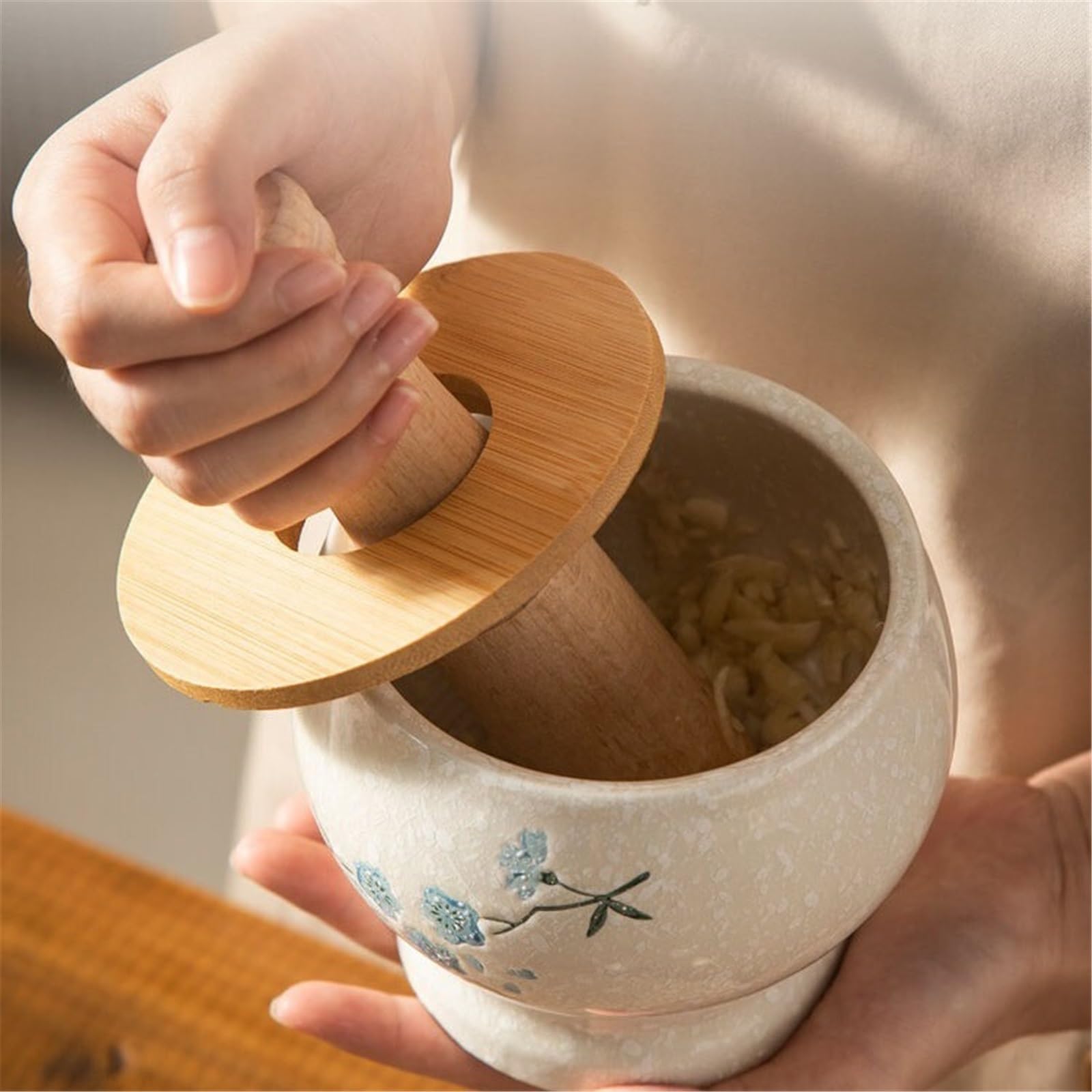 Mortaio con Pestello Mortaio e pestello da Cucina in Ceramica for spezie, Massima capacità di macinazione Molcajete per Pesto o Spezie