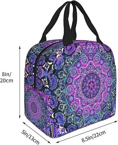 Miniatura 3 de Bolsa de almuerzo con aislamiento floral retro con mandala azul bohemio para mujeres y hombres, reutilizable, duradera, impermeable, bolsa térmica