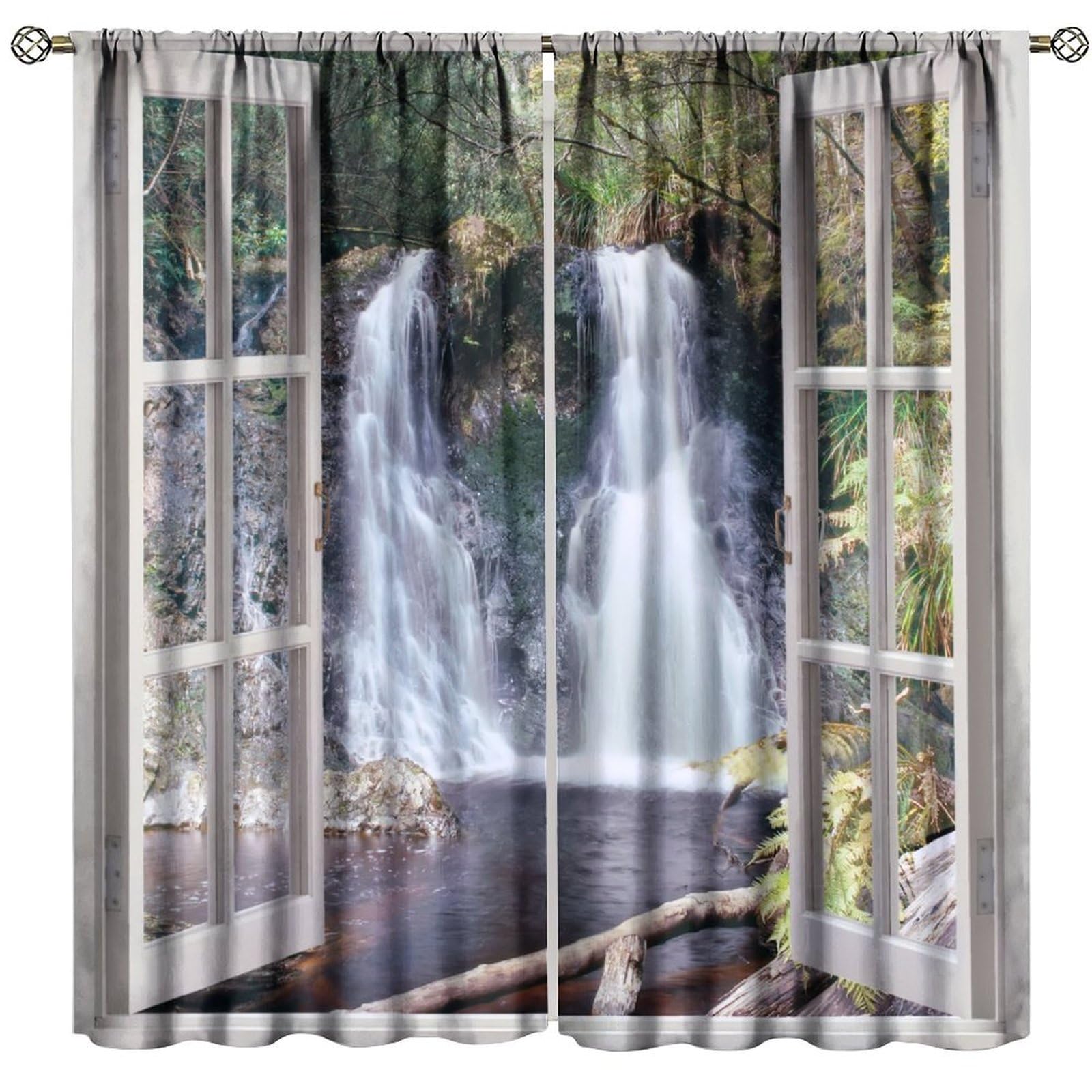 BenYaSong Forest Waterfall Blackout Curtain Window View Falls Waterfall Nestled Park for Home Kitchen Livingroom Coffee Room Window Drapes 2Panel 52" W X 96" L