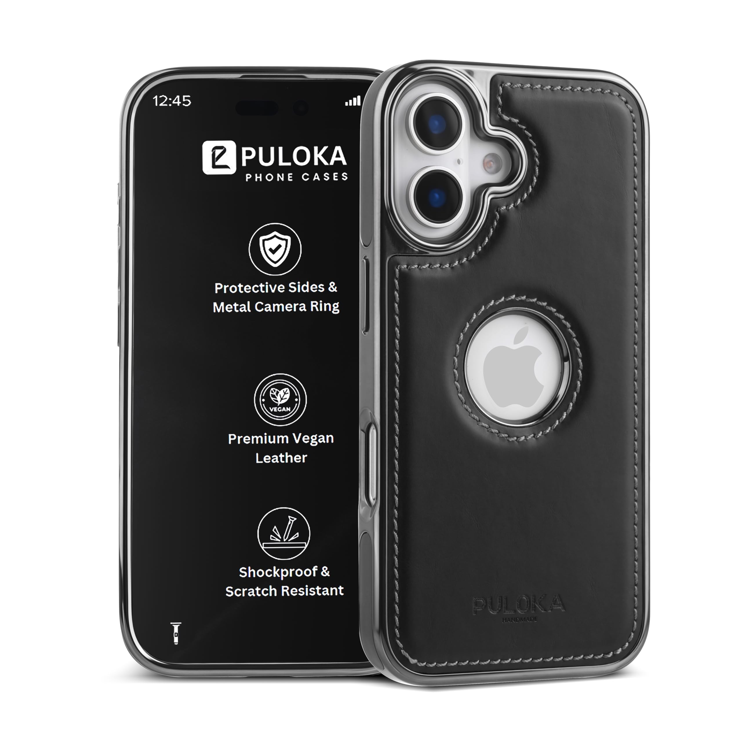 PULOKA Chrome Leather Back Case - Compatible with iPhone 17 - Premium Bumper Case - Flexible Vegan Leather - Electroplated Sides & Logocut - Full Camera Protection & Raised Edges - (Brown) — Amazon image 8