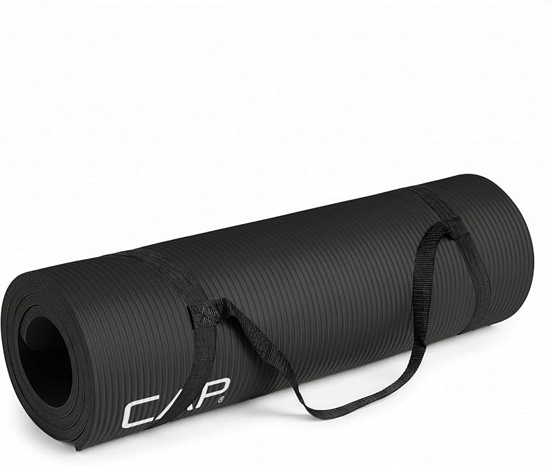 Barbell 1/2-Inch High Density Exercise Yoga Mat with Strap | Multiple Options