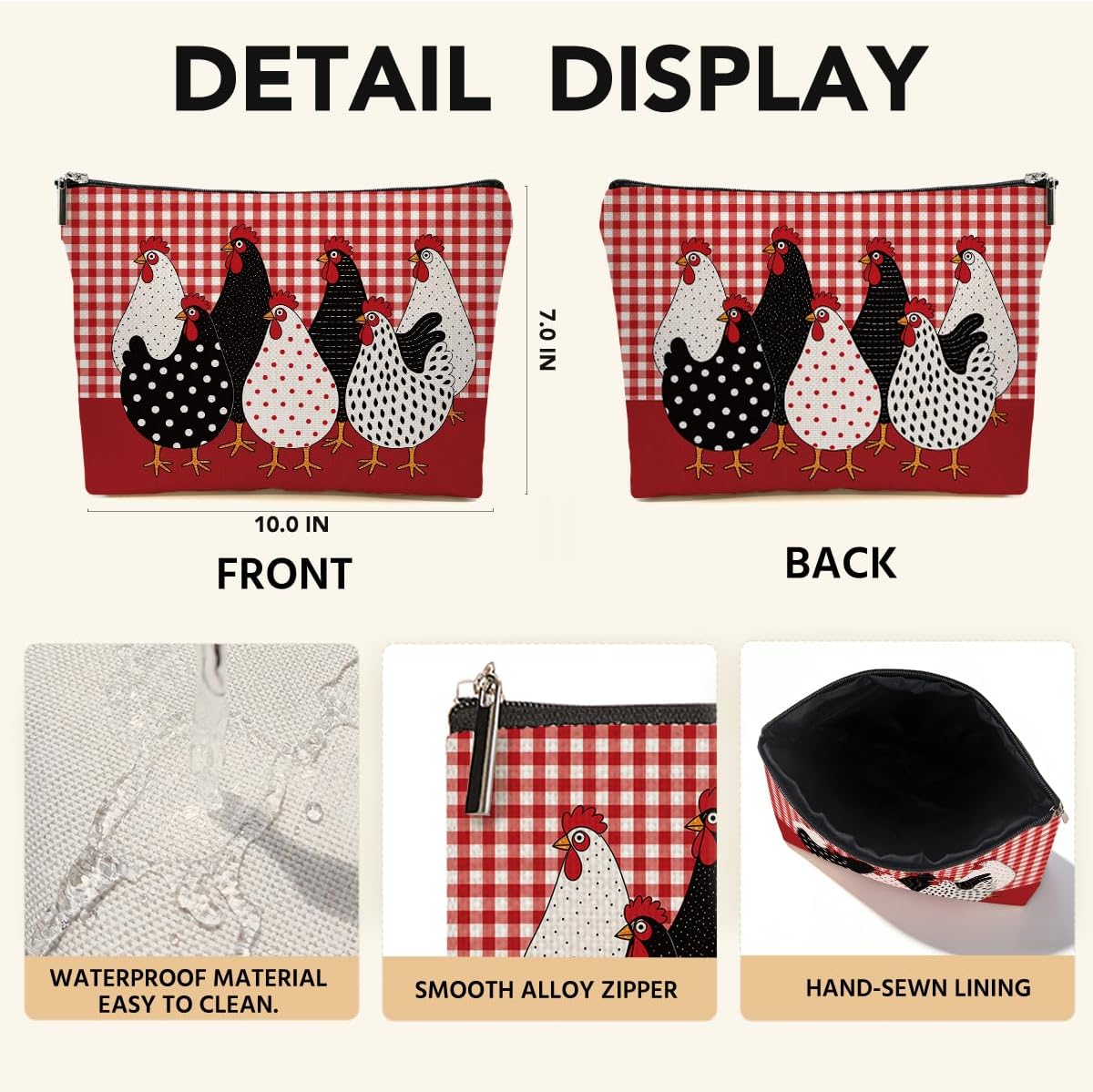 Chicken Makeup Bag, Chickens Gifts Cosmetic Bag Travel Toiletry Bags image 2
