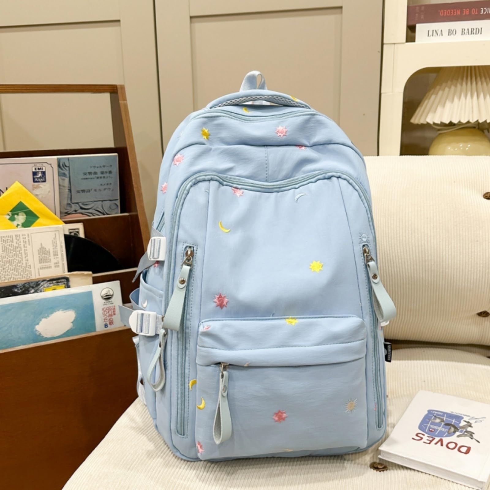 Zaino Star Moon Ricamato Ragazze Zaino, Grande capacità Nicchia Elegante Campus Borsa
