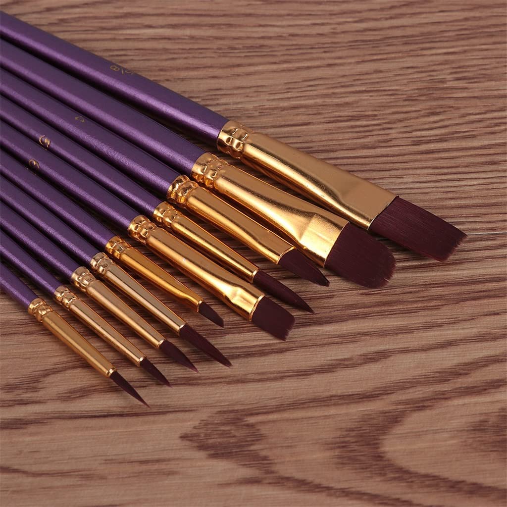 Juego de Pinceles de Pintura, 10 Piezas/Juego de Pinceles de Acuarela, Pinceles de Nailon para el Cabello, Pincel de Pintura al óleo para Artista, Arte Profesional de Bricolaje (púrpura, 10 Piezas)