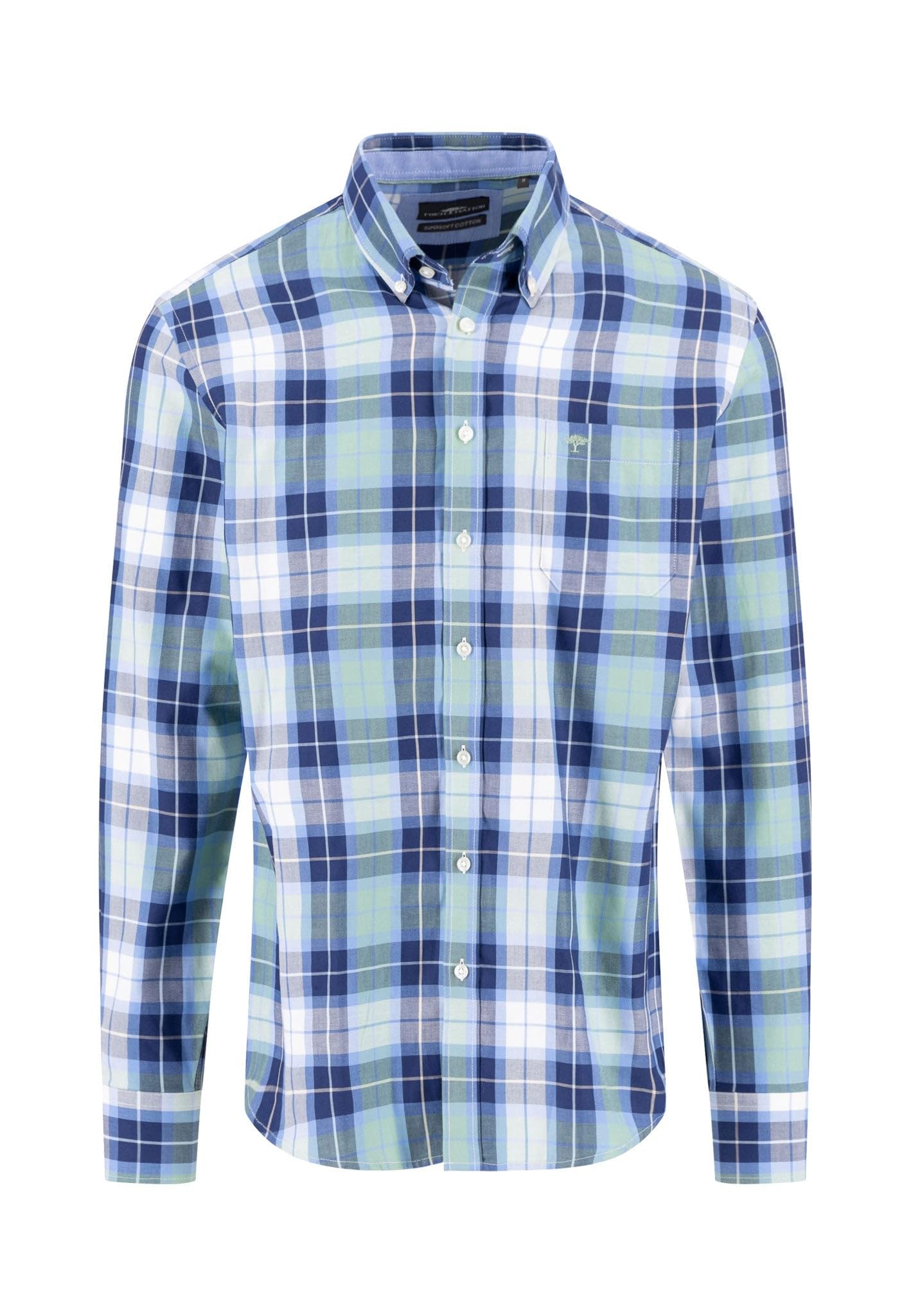Fynch-Hatton Men's Fern Large Check Cotton Shirt With Button Down Collar, M