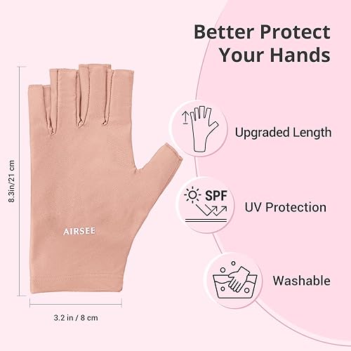 Miniatura 29 de AIRSEE Guantes UV para lámpara de uñas, guantes profesionales de protección UV UPF50+ para manicuras, arte de uñas, guantes sin dedos que protegen
