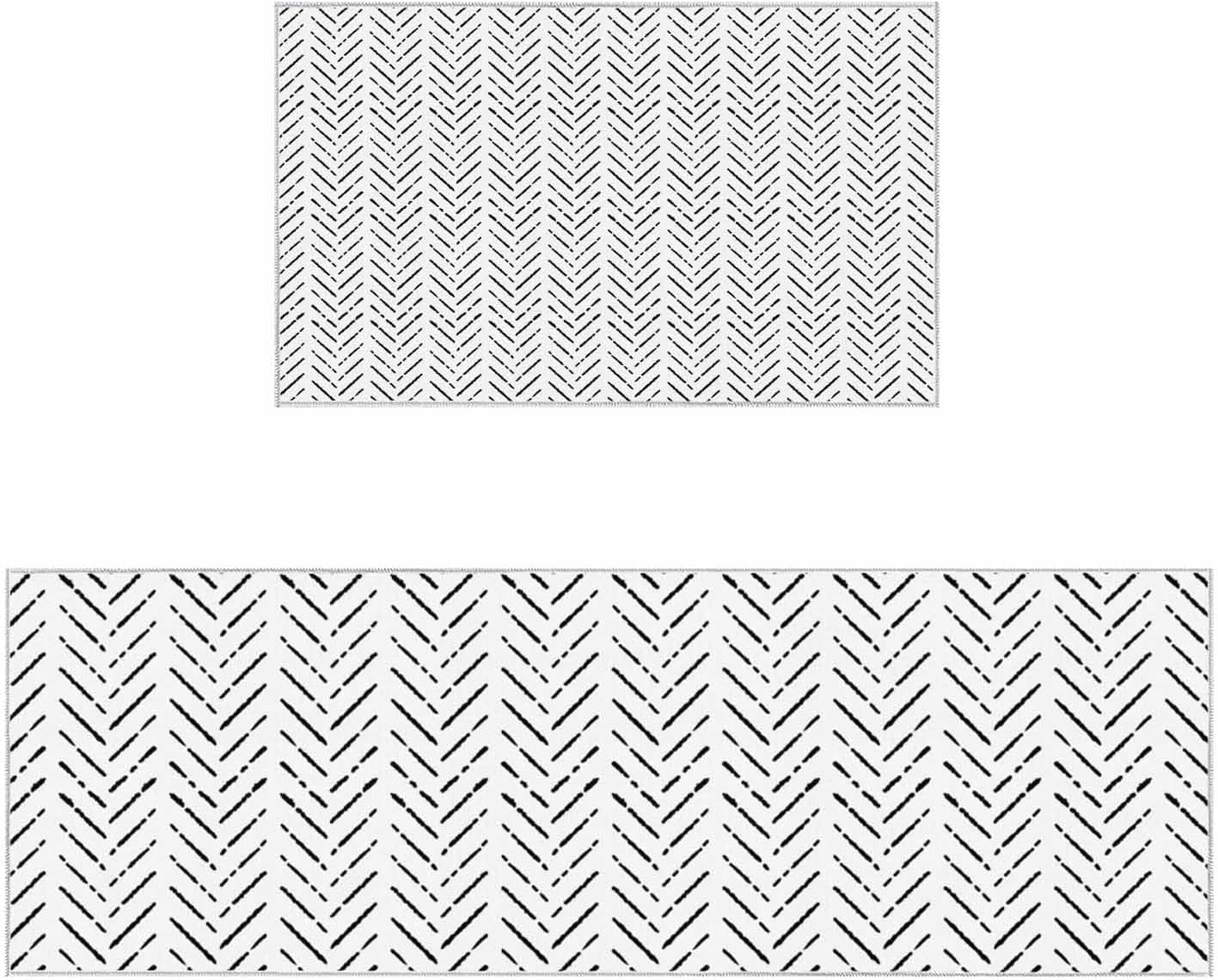 Black White Striped Kitchen Rugs Set of 2,Bath Shower Door