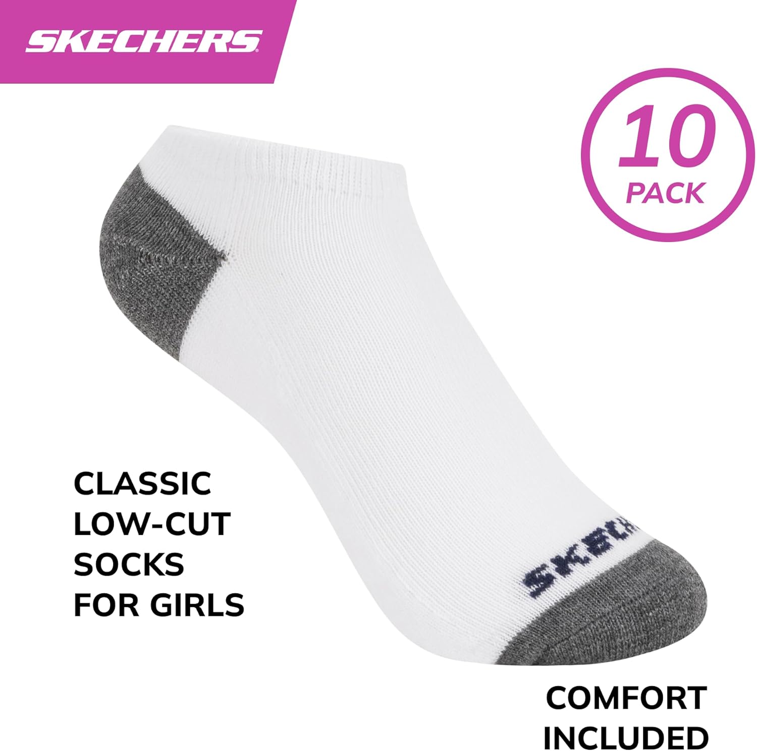 Skechers Girls 10-pack Performance No Show Socks, Everyday Wear for Kids, Soft & Comfort-fit - Image 2