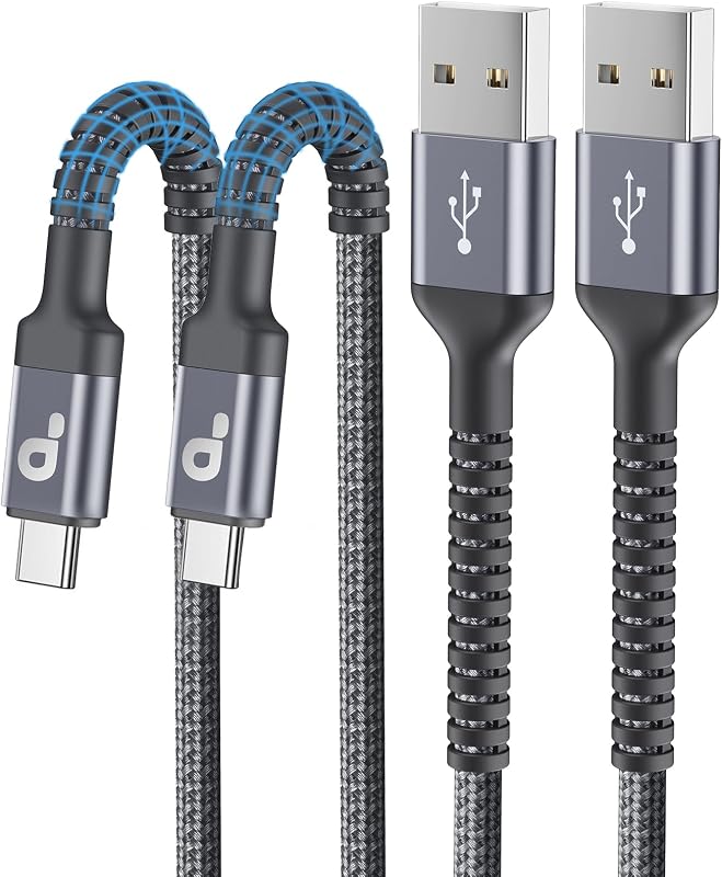 USB to USB C Cable 3A Fast Charging, USB A to USB C Cord [2 Pack, 6FT] | Upgraded Extra Durable Braided USBC Cable Compatible with iPhone 17 16 15 Pro Max, Samsung Galaxy S26 S10 and More-Grey