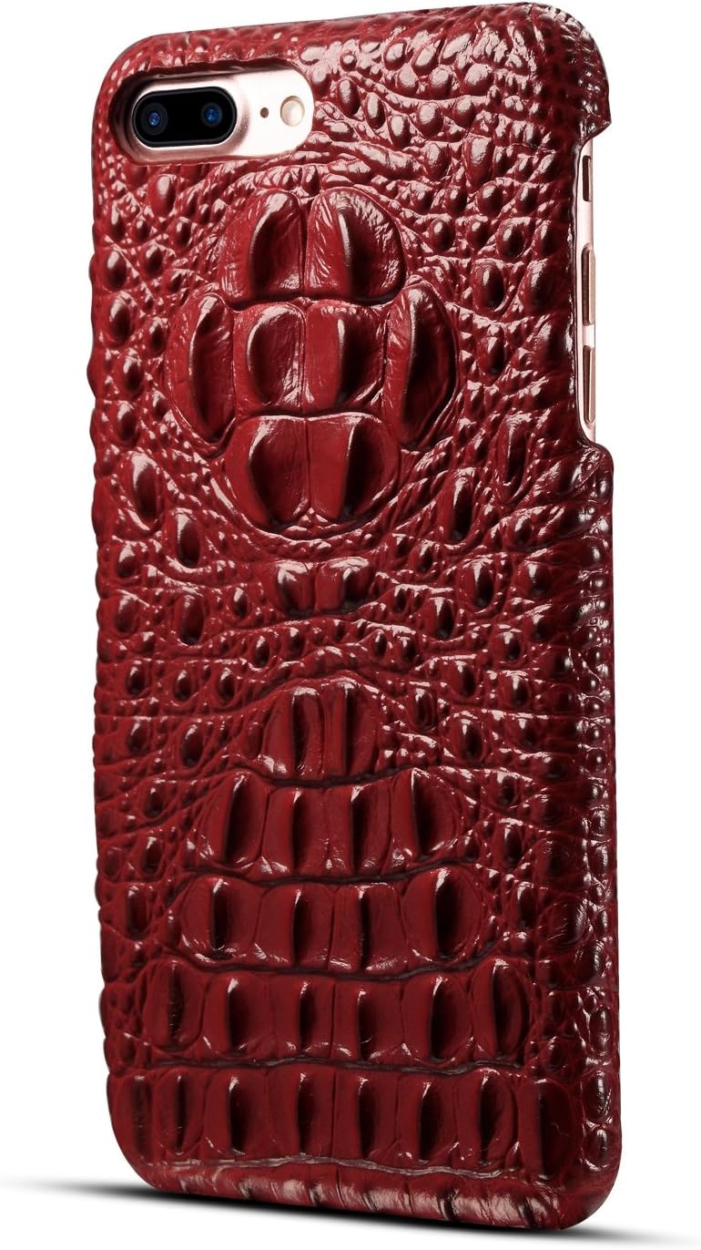 Genuine Leather Basic Case for iPhone 8 and iPhone SE 2020/2022,Luxurious Crocodile Head Relief Premium Real Leather Handmade Case Half Wrapped Red