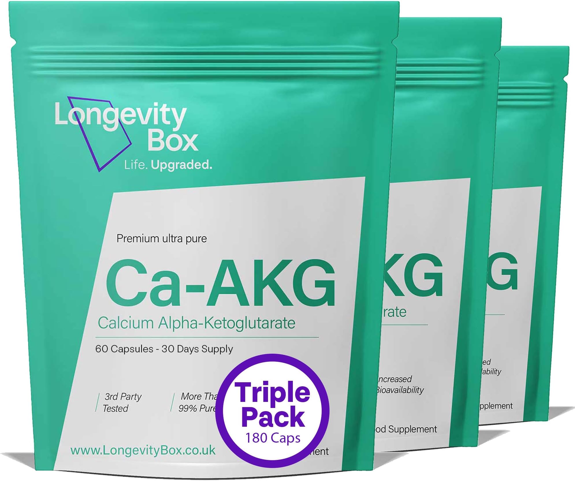Pure Ca-AKG Supplement - 180 Capsules, High Strength 1000mg Calcium Alpha-Ketoglutarate per Serving, Vegan & Non-GMO Ca-AKG Supplement for Vitality, Mental Focus & DNA Structure